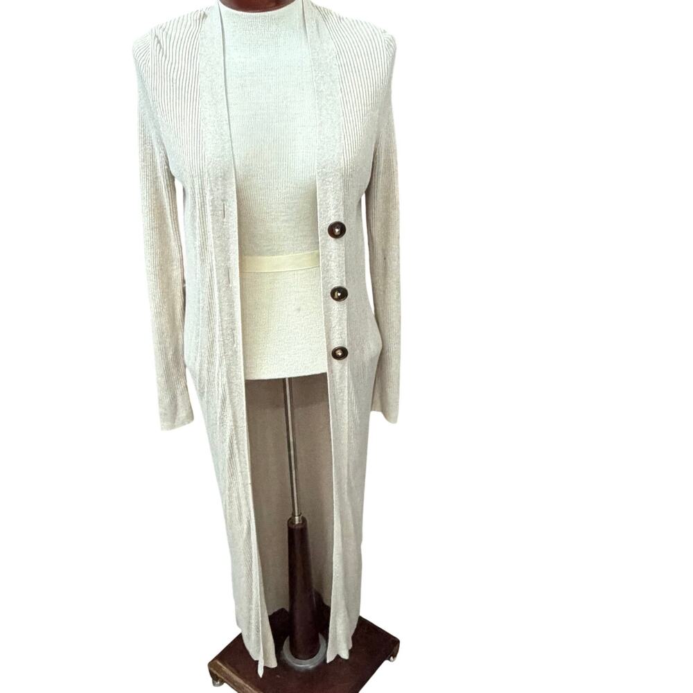 Mi Ami Francescas Long Sweater Ribbed Duster Cardigan Size Medium Oatmeal